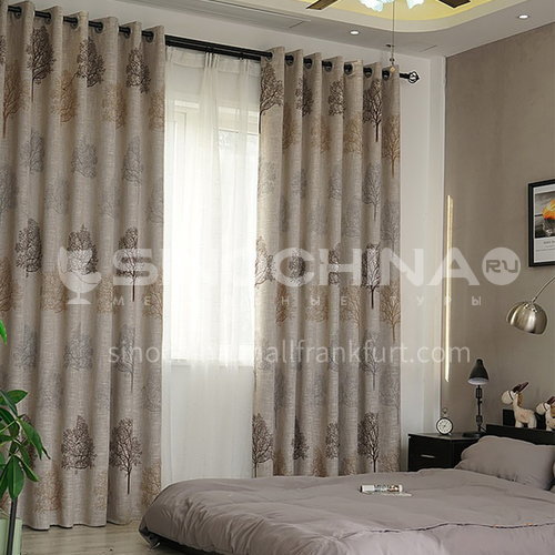 Curtain finished simple modern style cotton and linen texture leaf pattern high quality curtain DFSK-FCS73
